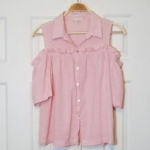 Jane and Delancey Seersucker Cold Shoulder Top